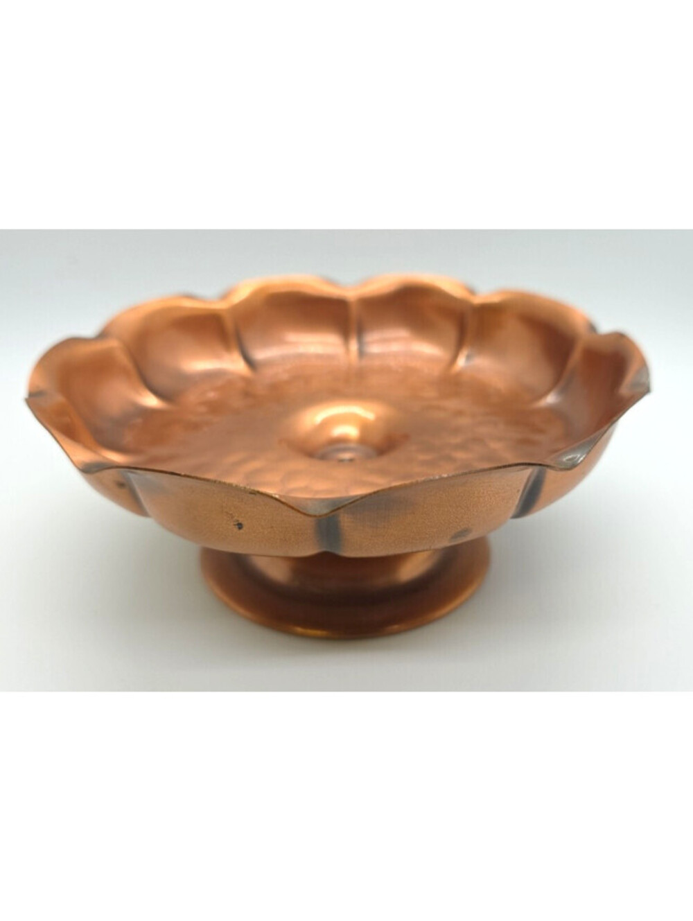 Vintage Gregorian Metal Copper Scalloped Candy Dish bowl Pedestal